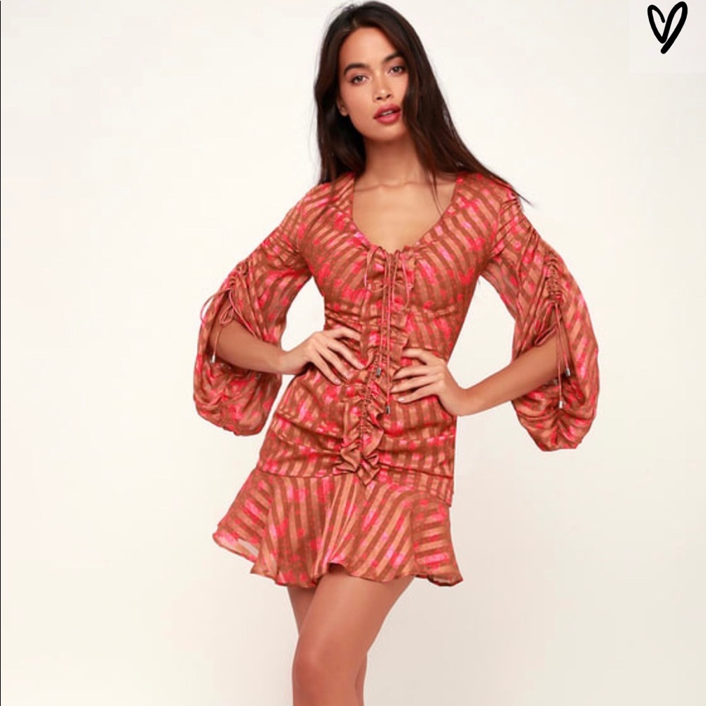 Significant Rust Brown + pink floral Lulu’s dress
